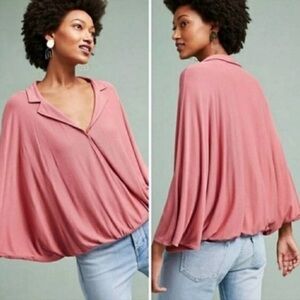 Anthropologie Pink Faux Wrap Draped Blouse